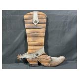 Wooden Cowboy Boot Wall Decor with Metal Spurs