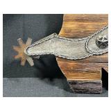 Wooden Cowboy Boot Wall Decor with Metal Spurs