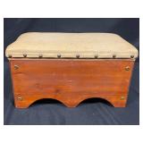 Wooden Footstool with Upholstered Top