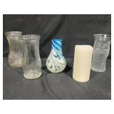 Collection of  Assorted Glass Vases and LED Candle