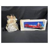 Lighted Angel Tree Topper and Wood Train Centerpiece
