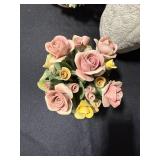 Set of Ceramic Floral Arrangements with Decorative Rabbit