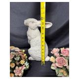 Set of Ceramic Floral Arrangements with Decorative Rabbit