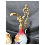 Pair of Vintage Decorative Ceramic Pitchers with Floral Design