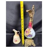 Pair of Vintage Decorative Ceramic Pitchers with Floral Design