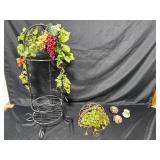 Wrought Iron Wine Rack and Decor Set with Faux Grapes and Candle Holders
