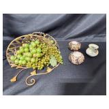 Wrought Iron Wine Rack and Decor Set with Faux Grapes and Candle Holders