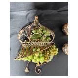 Wrought Iron Wine Rack and Decor Set with Faux Grapes and Candle Holders