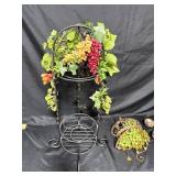 Wrought Iron Wine Rack and Decor Set with Faux Grapes and Candle Holders