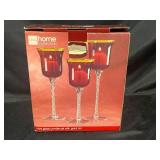 Ruby Glass Candle Set with Gold Rim