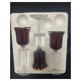 Ruby Glass Candle Set with Gold Rim
