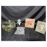 Decorative Home Collection: Glass Bowl, Floral Night Light, Gem Stones & Frames