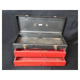 Vintage Metal Toolbox with Dual Red Drawers