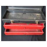Vintage Metal Toolbox with Dual Red Drawers