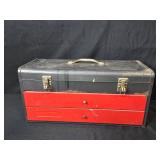 Vintage Metal Toolbox with Dual Red Drawers