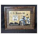 Framed US Route 66 Vintage Motorcycle Metal Sign