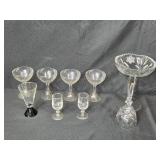 Collection of Vintage Glassware Pieces Including Goblets and Compote