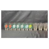 Set of Vintage Glass Tumblers with Floral and Star Patterns