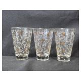 Set of Vintage Glass Tumblers with Floral and Star Patterns