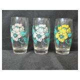 Set of Vintage Glass Tumblers with Floral and Star Patterns