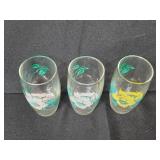 Set of Vintage Glass Tumblers with Floral and Star Patterns