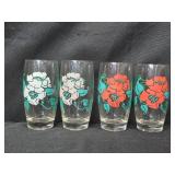 Set of Vintage Glass Tumblers with Floral and Star Patterns
