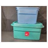 Set of 2 Sterilite Plastic Storage Totes, Blue and Teal