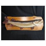 Vintage Mounted Northern Pike Fish on Wooden Plaque