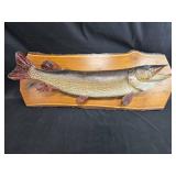 Vintage Mounted Northern Pike Fish on Wooden Plaque
