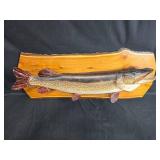 Vintage Mounted Northern Pike Fish on Wooden Plaque