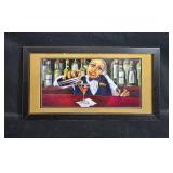 Framed Bar Scene Artwork by Jack - Bartender with Bottles