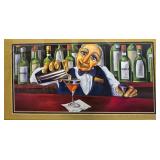 Framed Bar Scene Artwork by Jack - Bartender with Bottles