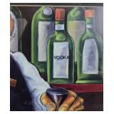 Framed Bar Scene Artwork by Jack - Bartender with Bottles