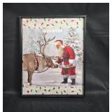 Framed Santa and Reindeer Holiday Artwork 20" x 16"