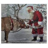 Framed Santa and Reindeer Holiday Artwork 20" x 16"