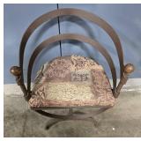 Vintage Metal Accent Chair with Ornate Cushion