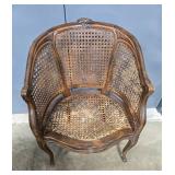 Antique Wooden Armchair with Woven Cane Back and Seat