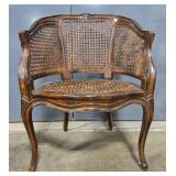 Antique Wooden Armchair with Woven Cane Back and Seat