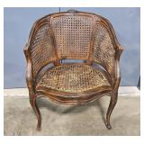 Antique Wooden Armchair with Woven Cane Back and Seat