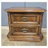 Vintage Wooden Two-Drawer Nightstand with Brass Handles