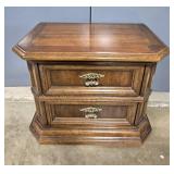 Vintage Wooden Two-Drawer Nightstand with Brass Handles