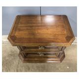 Vintage Wooden Two-Drawer Nightstand with Brass Handles