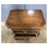 Vintage Wooden Two-Drawer Nightstand with Brass Handles
