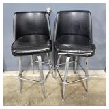 Pair of Vintage Bar Stools with Black Faux Leather Seats