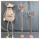 Set of Unique Metal Sculptures Including Cat Figure and Stands