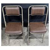 Set of Brown Metal Frame Folding Chairs