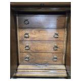 Antique Wooden Armoire with Brass Accents and Drawers