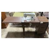 Vintage Signature Sewing Machine with Integrated Wood Cabinet