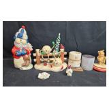 Collection of Decorative Winter Figurines and Candle Holders
