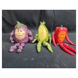 Set of Vegetable Character Figurines and Metal Saucepan